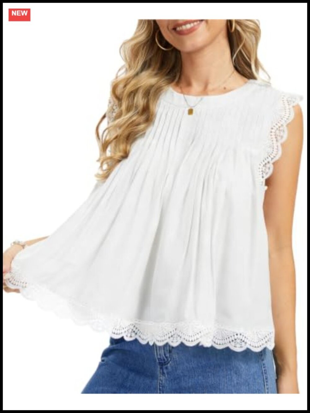 Lace Trim Pleated Tank Top Flowy Peplum Cute Summer Top